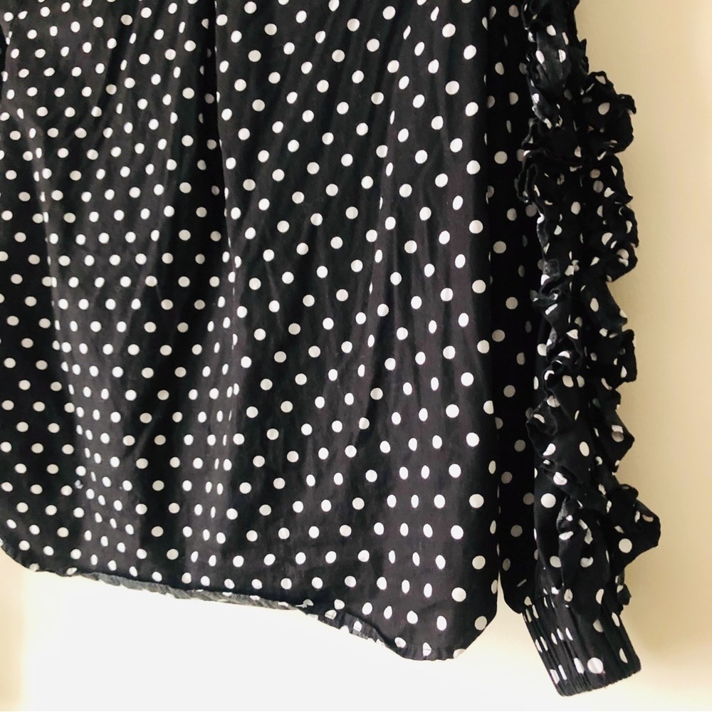 Greysn Black and White Polka Dot Ruffle Sleeve Zip Up Cotton Blouse Size Medium - Picture 7 of 11